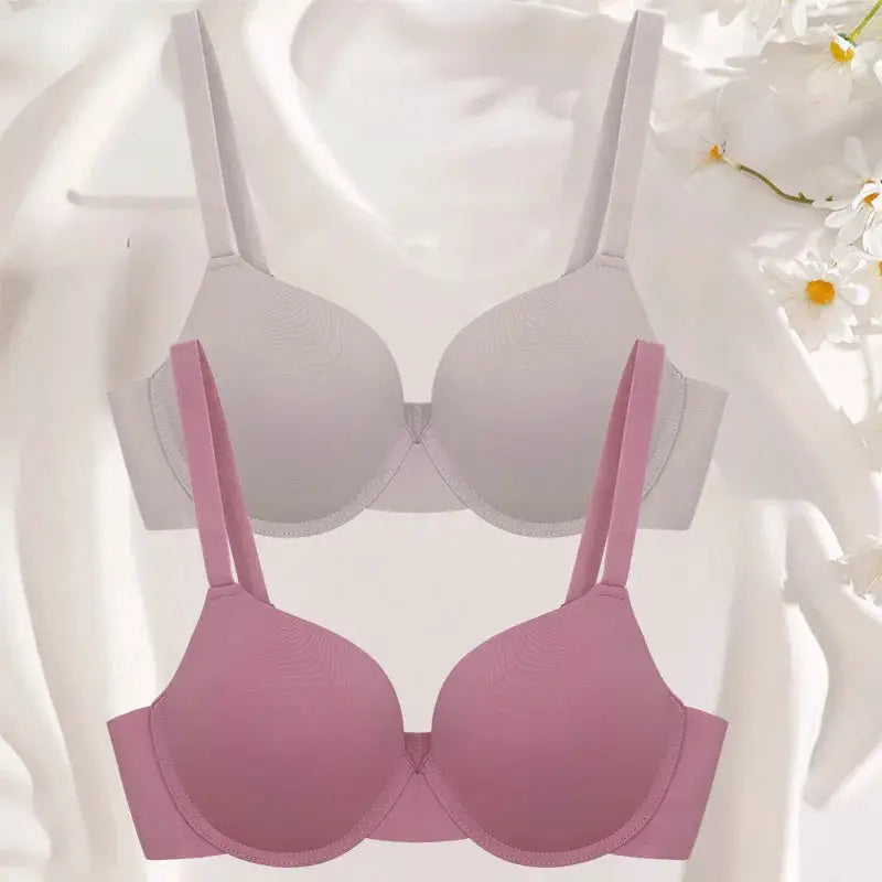 2-pack Simples Market wireless push-up bras, deep-V cups, adjustable straps, gray and pink