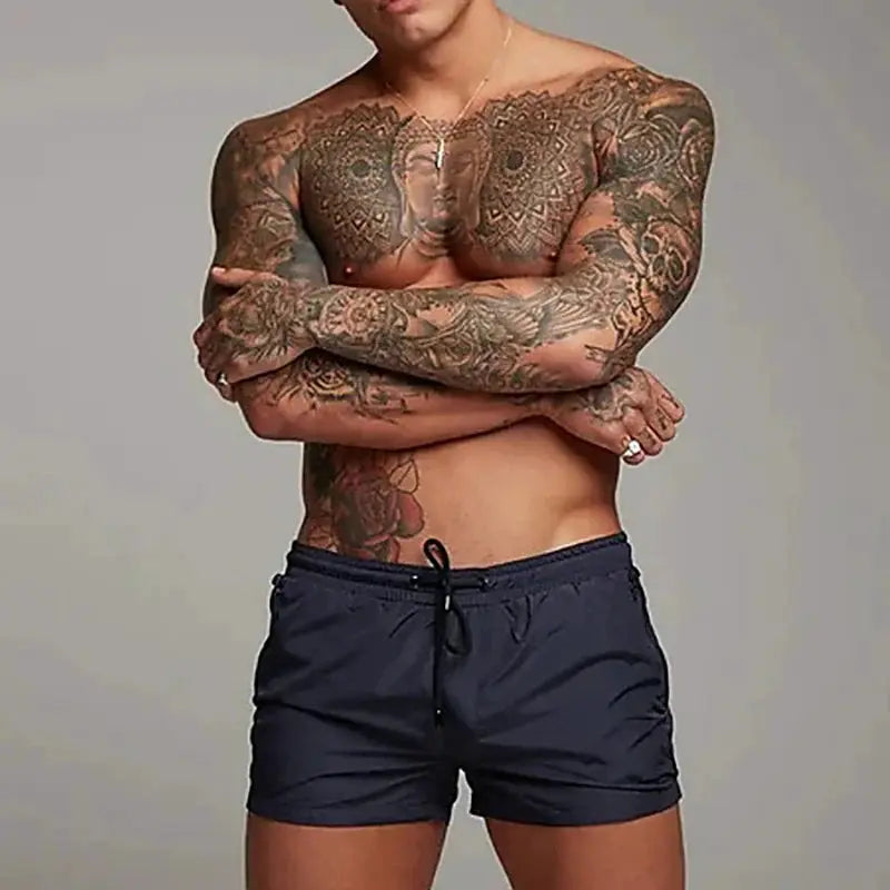 Men's Simples Market swim trunks, navy beach shorts with drawstring