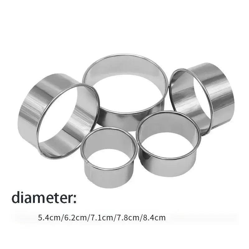 Five Piece Round Stainless Steel Molds Set For Dumpling Wrappers Biscuits Pastry Cake Baking Kitchen Gadget
