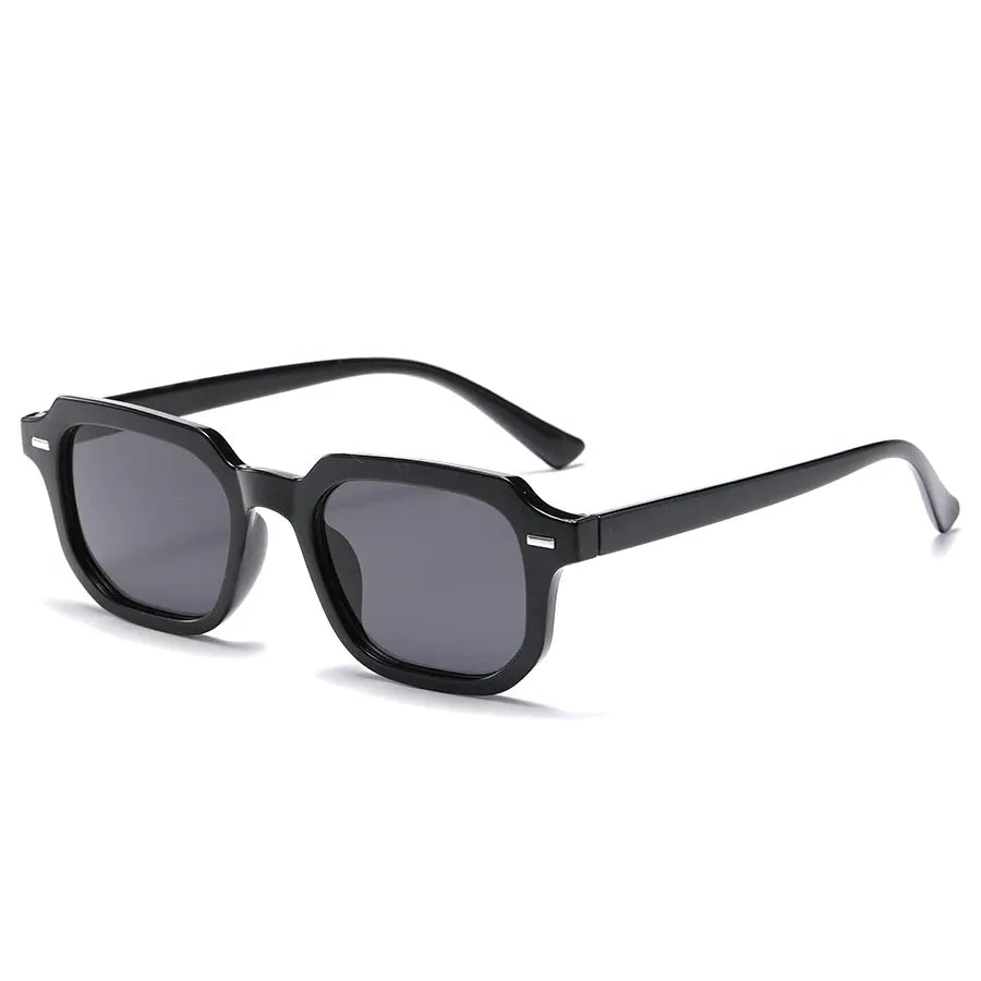 Men's sunglasses, black square frame with gray lenses, retro rivet detail, Simples Market