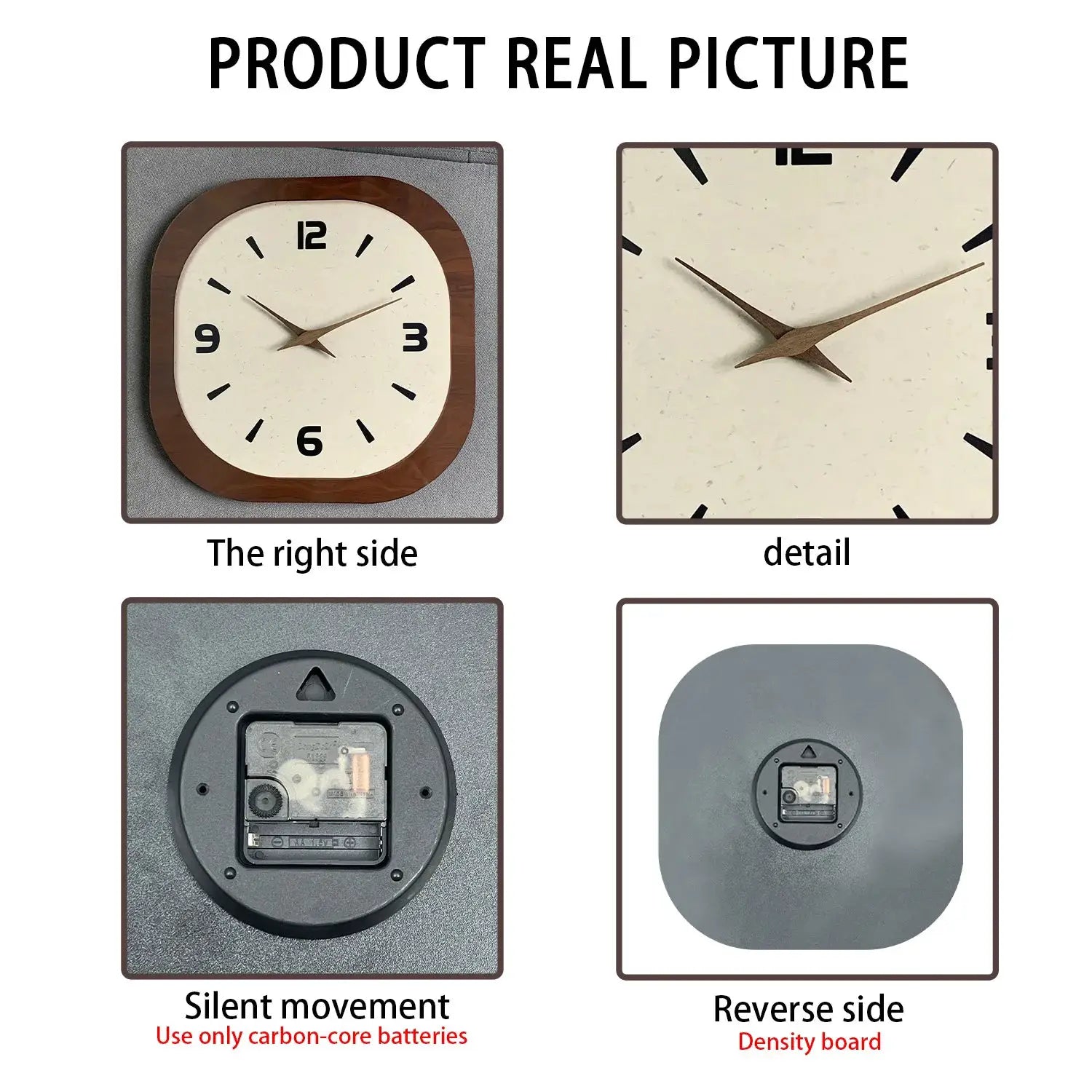 Simples Market French-style retro cream square wooden wall clock with brown frame and silent quartz movement