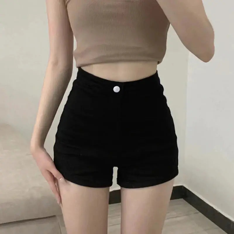 Black high-waisted women's shorts leggings from Simples Market, ultra-short casual summer bottoms
