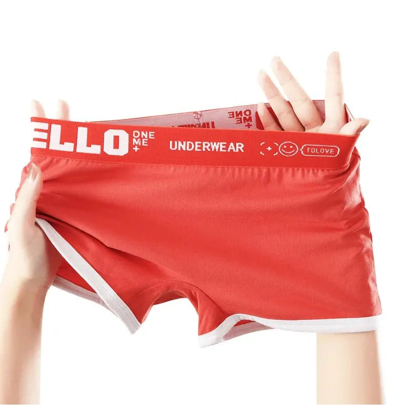 3pc set women's cotton boyshorts; red with white trim, breathable comfortable underwear