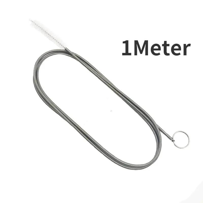 Fridge drain dredge tool, stainless steel, 1 meter long with brush tip and ring handle