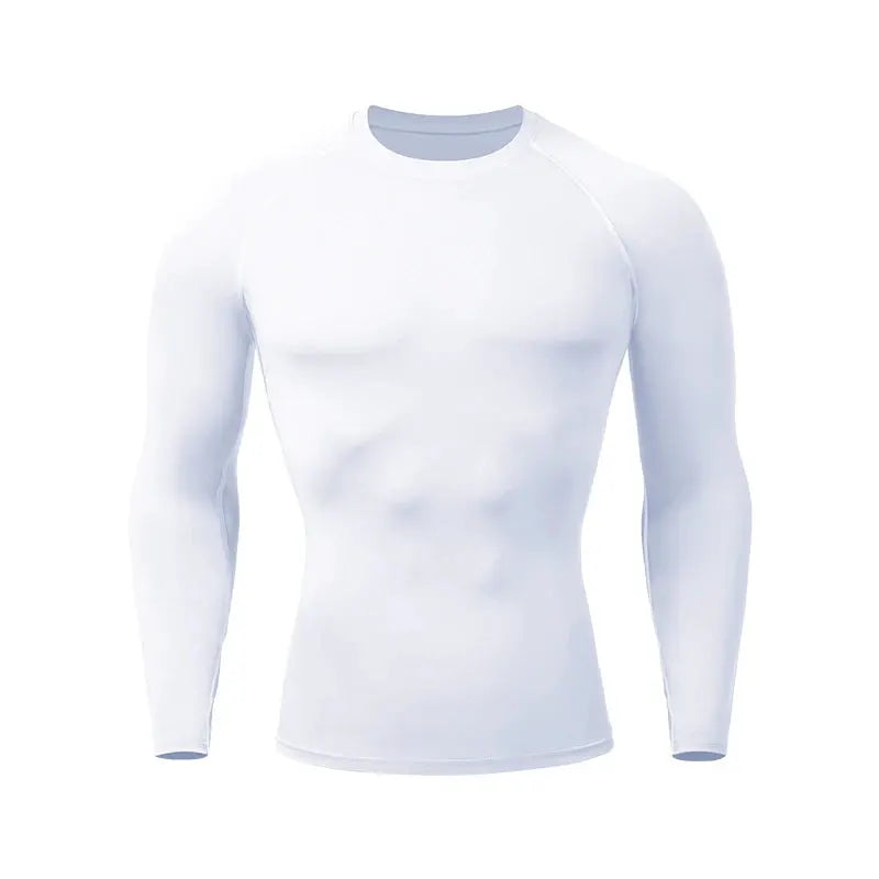 Men's white compression rashguard by Simples Market, long-sleeve quick-dry athletic shirt