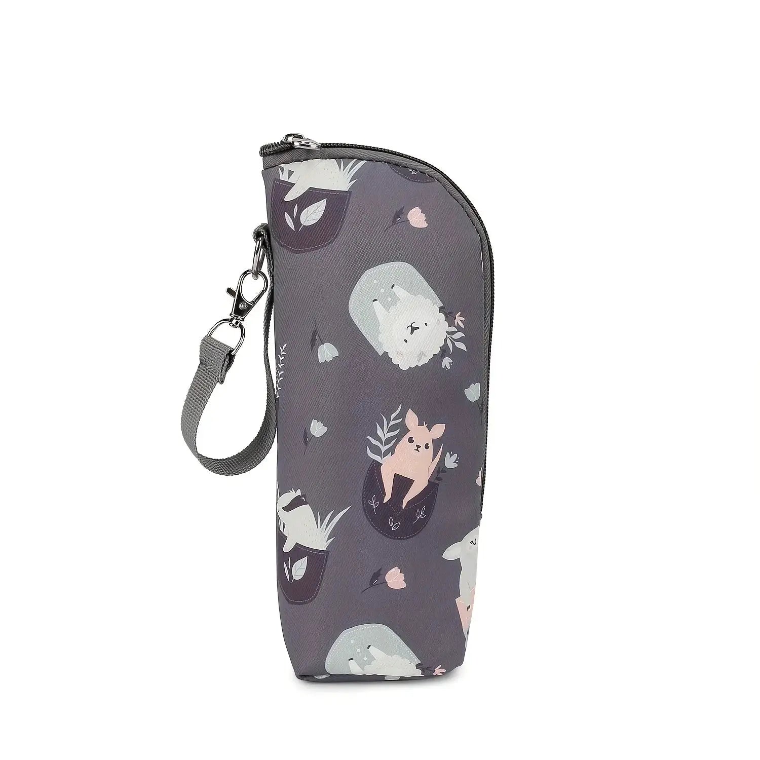 Cute Animal Print Insulated Bottle Bag and Portable Zippered Diaper Bag for Travel and Daily Use