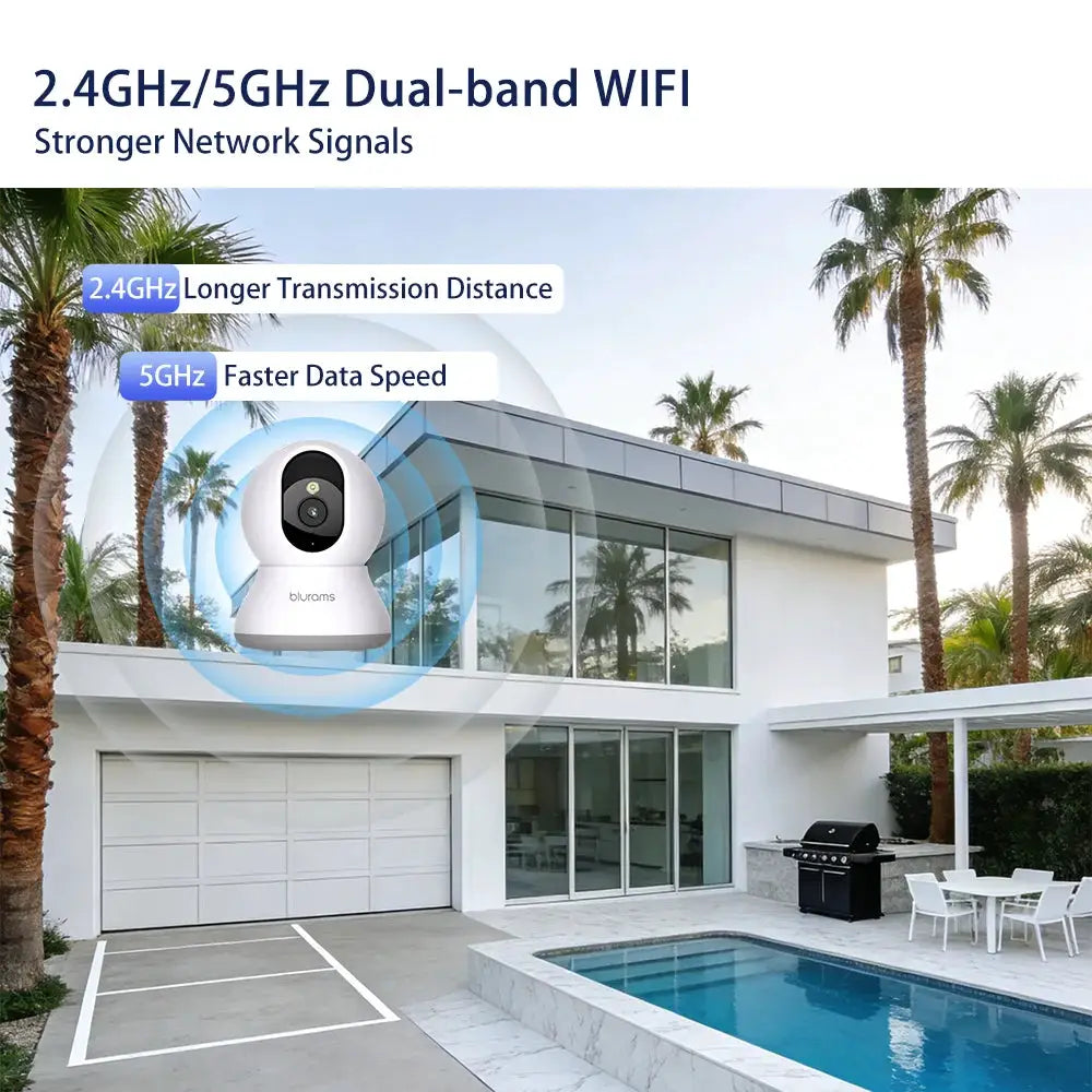 Simples Market 2.4G/5G WiFi indoor camera, 2K 360° PTZ with night vision and two-way talk for home security