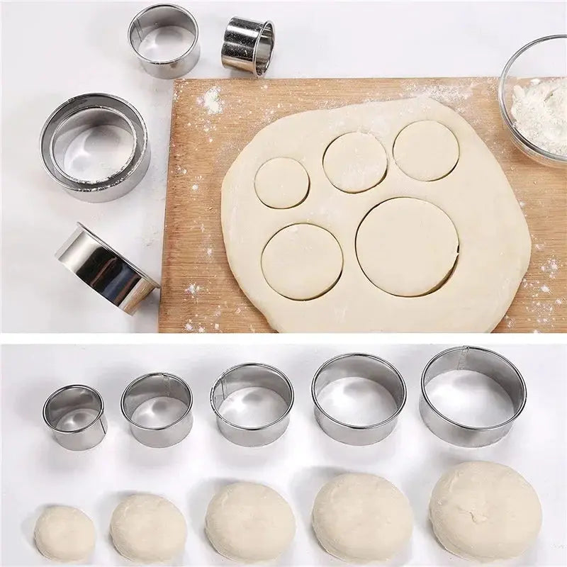 Five Piece Round Stainless Steel Molds Set For Dumpling Wrappers Biscuits Pastry Cake Baking Kitchen Gadget