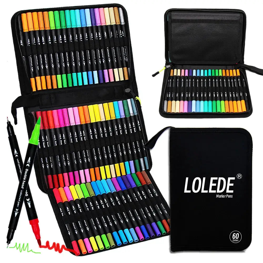 LOLEDE 60 Colors Double Head Marker Set With Dual Tips For Precise Lines And Expressive Brush Strokes