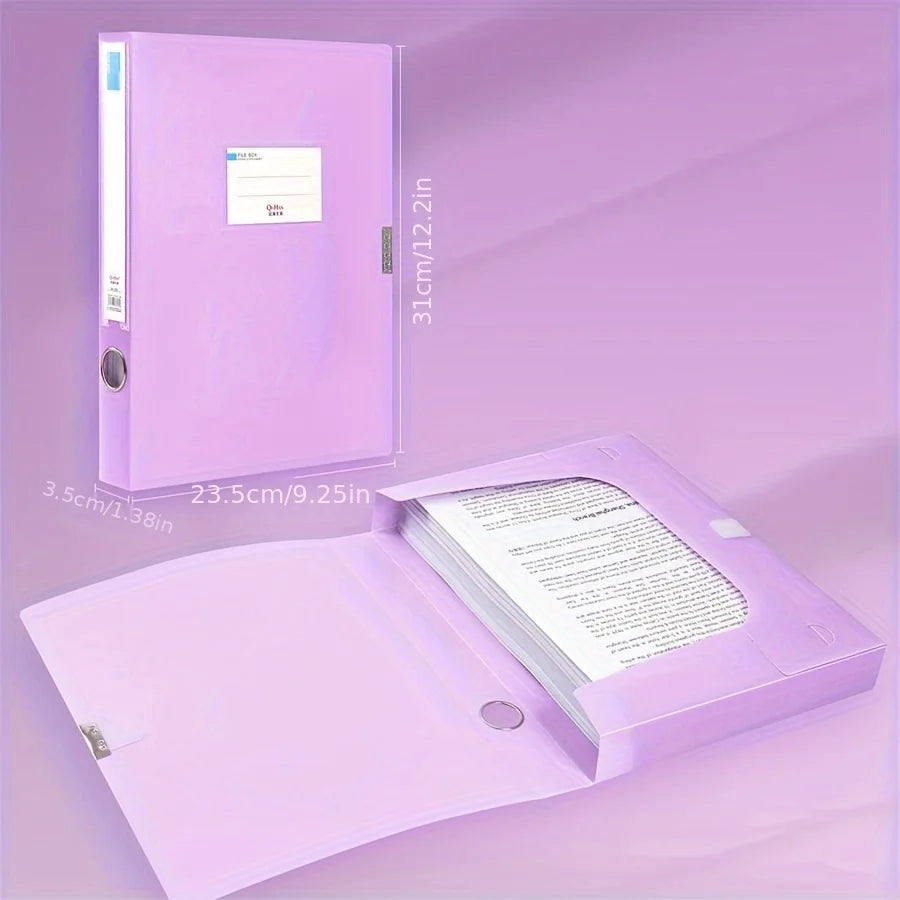 Morandi file box by Simples Market in purple plastic and paper, A4 document organizer with label slot
