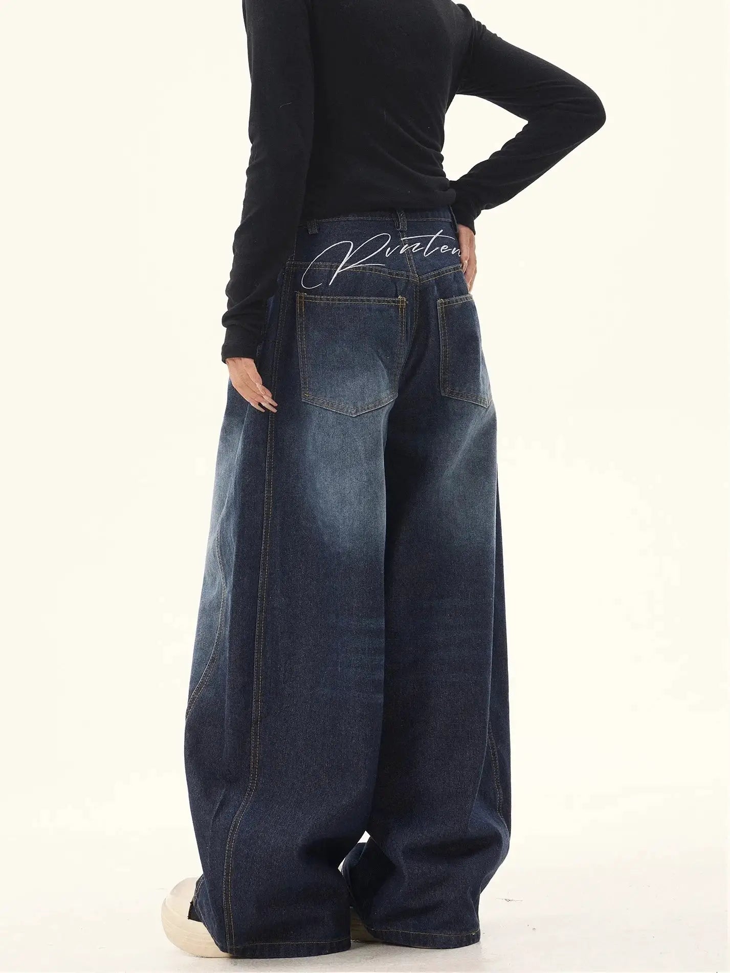 Y2K Baggy Cargo Jeans For Women Blue Washed Wide Leg Trousers