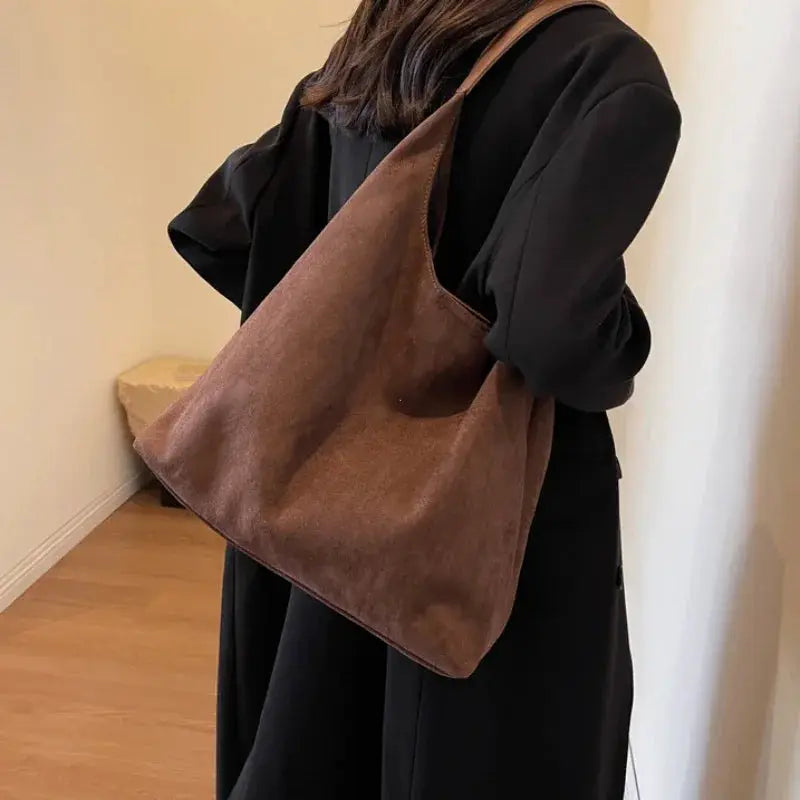 VintageAura Autumn Winter Vintage Women's Suede Shoulder Bag Large Capacity For Everyday Essentials