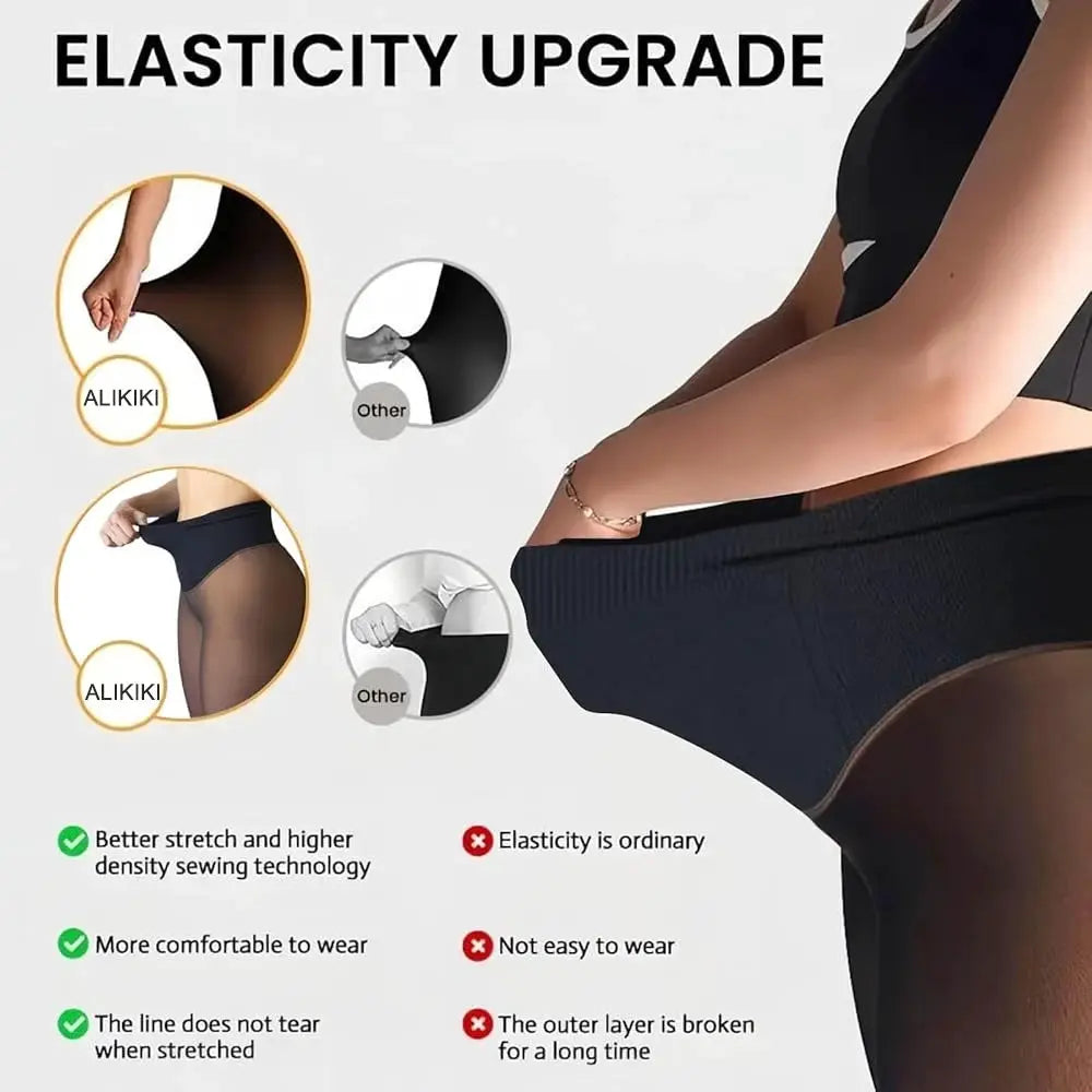 One Seam fleece-lined shaping tights by Simples Market, black plus-size thermal hosiery