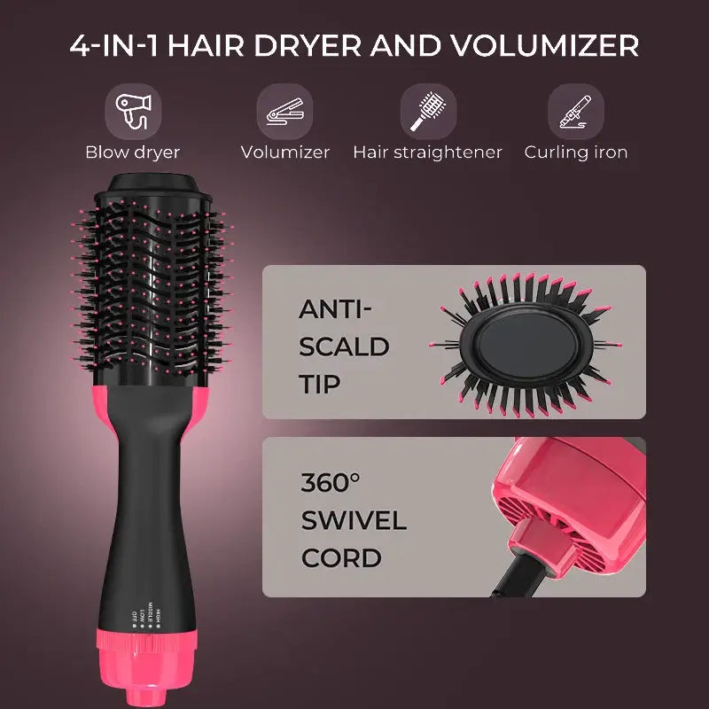 LISAPRO 2-in-1 hair dryer and volumizer by Simples Market, pink and black hot air brush with straightener