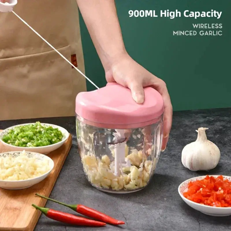 Manual Meat Mincer And Garlic Chopper With Rotating Blades For Vegetables Onions And Garlic 500ml And 900ml Capacity