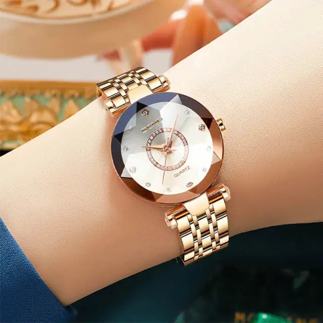 SENO Ocean Star Women Crystal Watch Rose Gold Bracelet Luxury Timepiece With Hardlex Window 2025