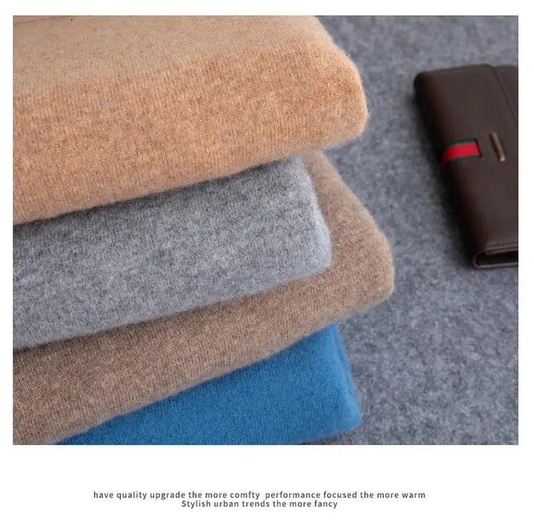 Simples Market men's cashmere O-neck pullovers, oversized knits in tan, gray, brown and blue (set of 4)