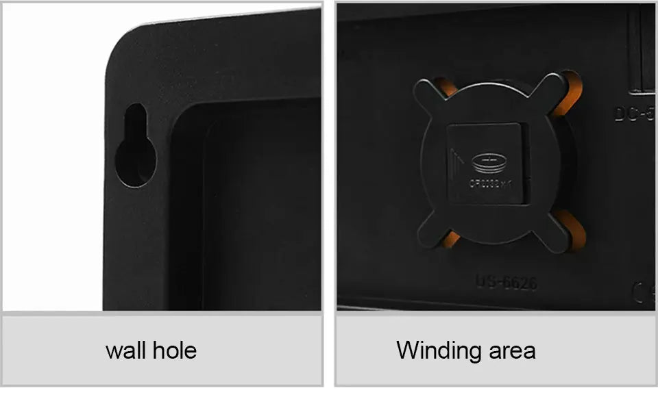 Large digital wall clock by Simples Market; back view shows wall-mount hole and winding area.