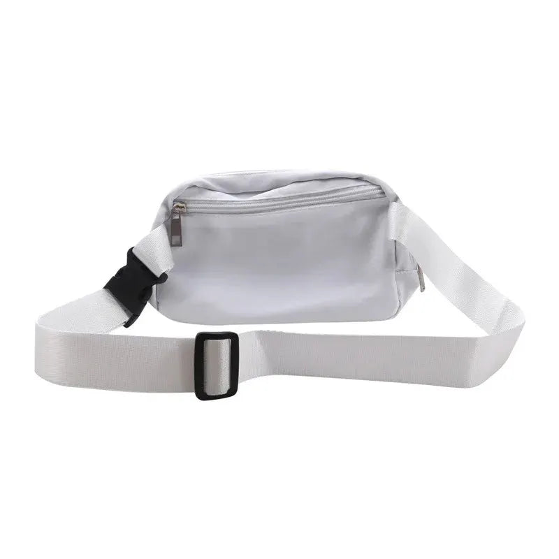 White waist bag with zipper pocket and adjustable strap for travel
