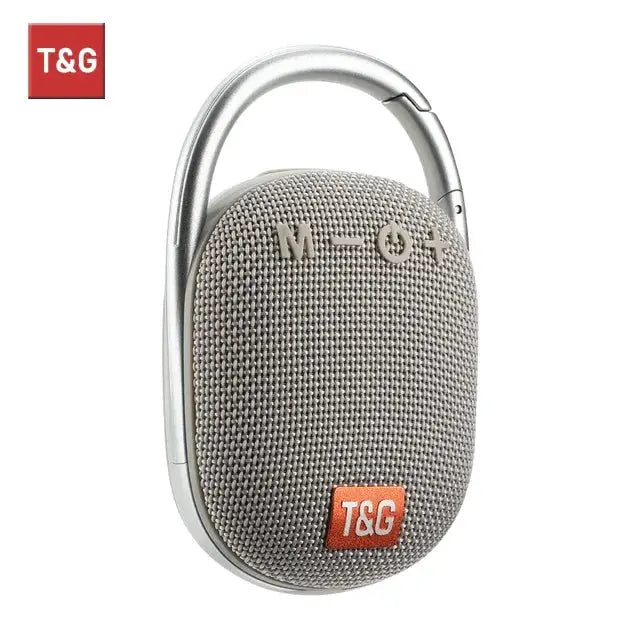 TG321 outdoor portable waterproof Bluetooth speaker with gray fabric cover and metal handle, T&G