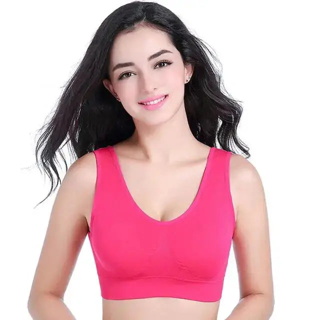 Plus-size S-7XL pink wireless seamless bra with wide straps
