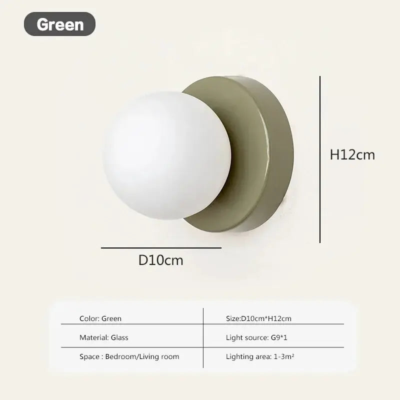Nordic Macaron LED wall lamp by Simples Market, green glass mini sconce (D10cm x H12cm)