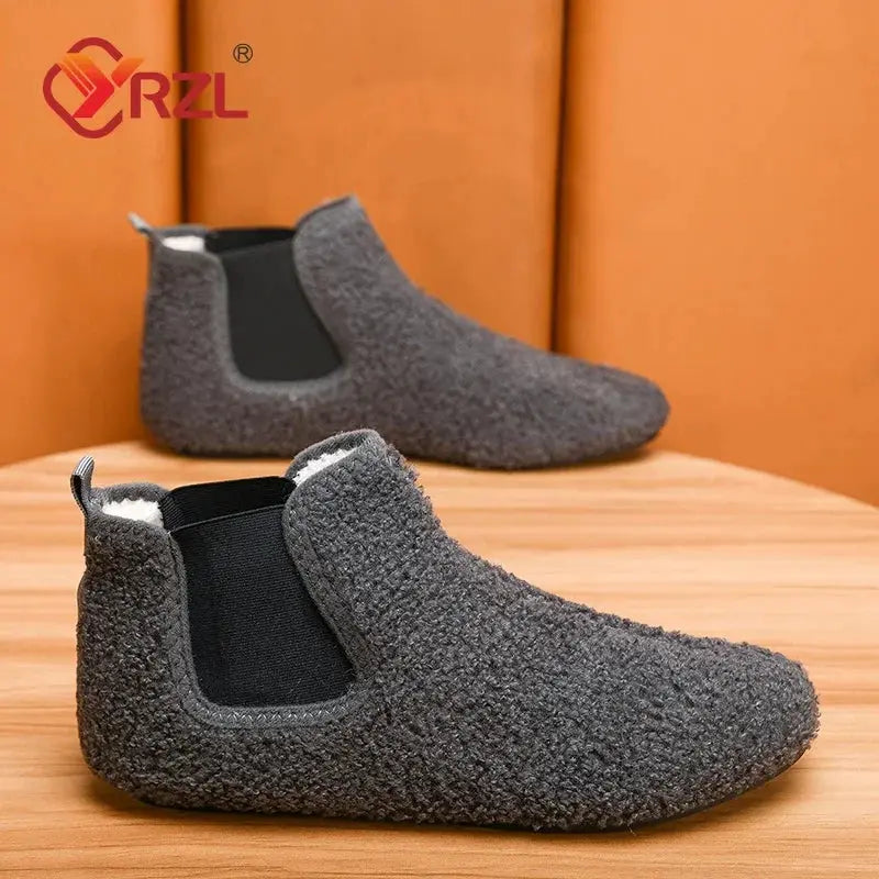 YRZL Winter Warm Cotton Indoor Slippers For Men Soft Sole Anti Slip Plush Lining Casual Home Shoes