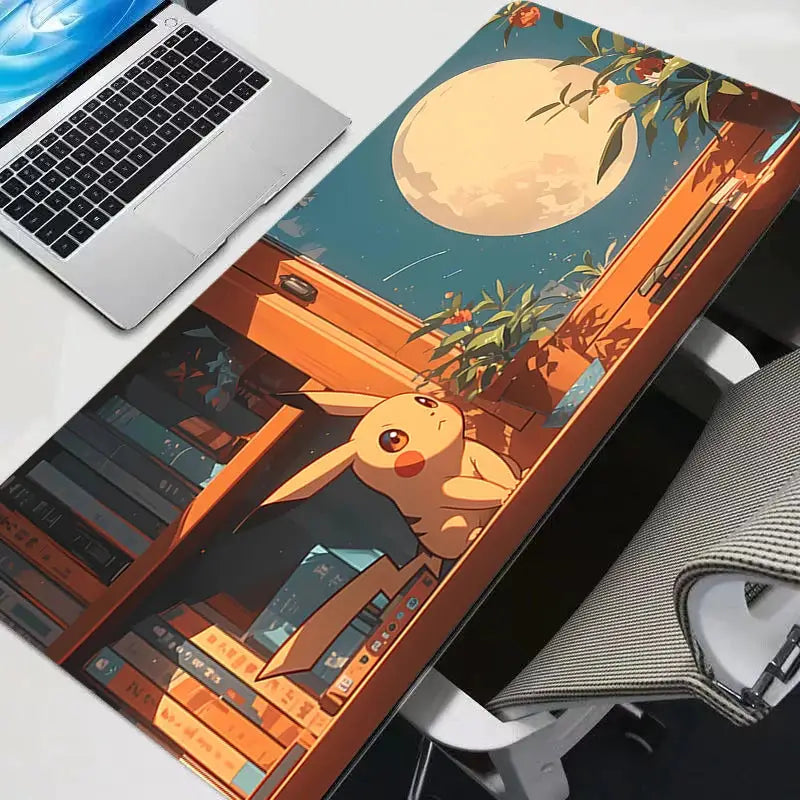Large Pikachu Themed Mouse Pad Rubber Desk Mat With Locking Edge For PC Gaming Premium Build