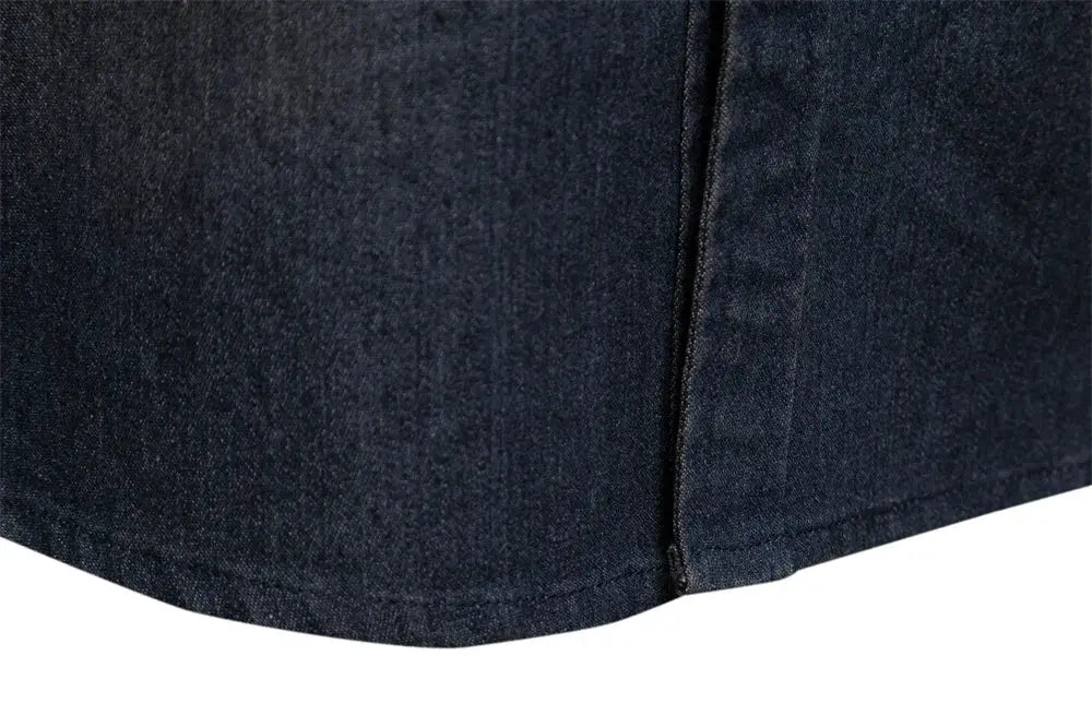 Denim shirt for men by AIOPESON, dark blue cotton denim with curved hem