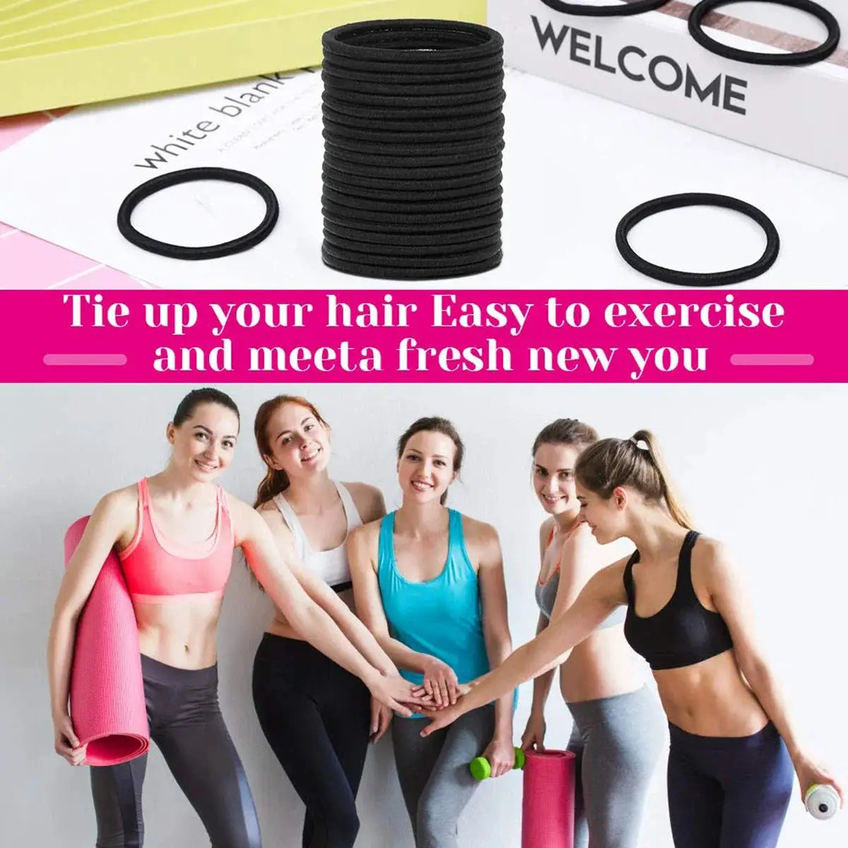FlexiHair Small Black Hair Ties 98 to 200 Pack Durable Elastic Ponytail Holders for Women Girls Babies
