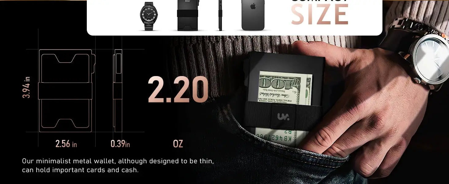 Simples Market black metal card holder wallet for men with cash band and RFID blocking.