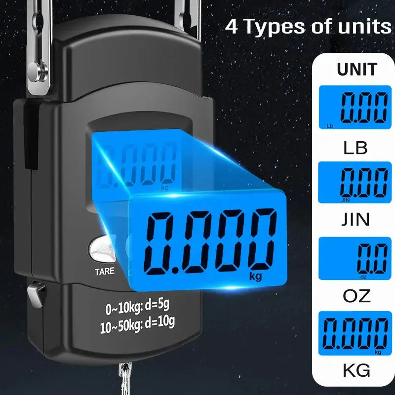 ProScale Portable Electronic Hanging Scale 50kg Capacity With LCD Display 10g Precision And 1m Measuring Tape