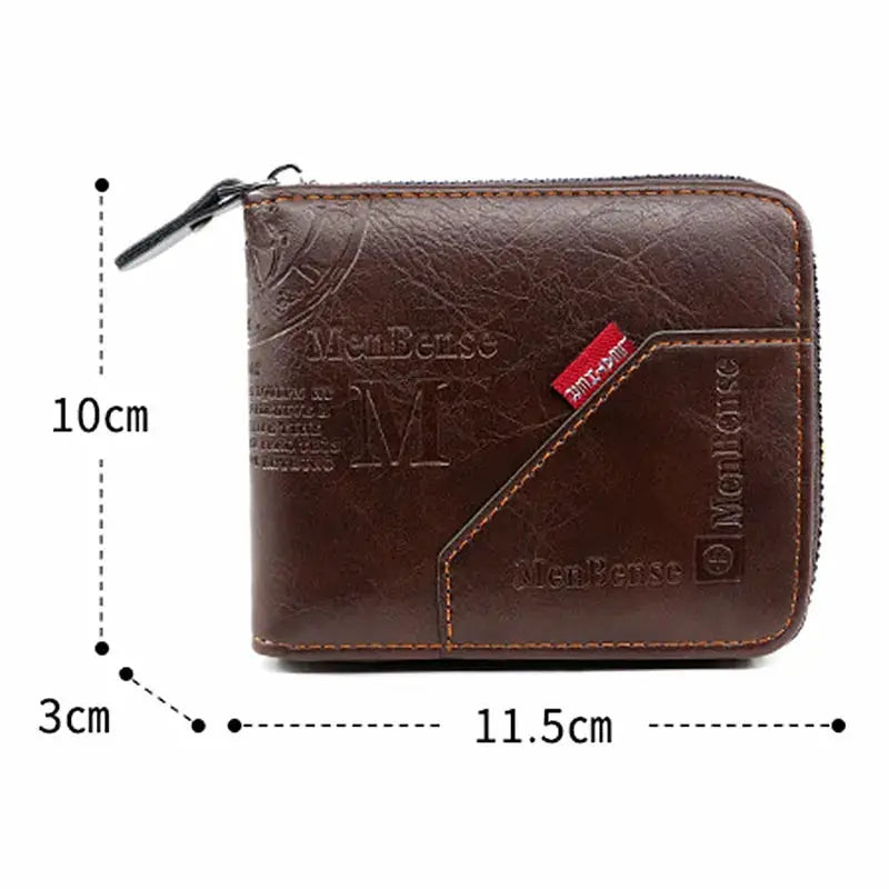 Men Zipper Wallet Short Card Holder Vintage PU Leather Coin Pocket Wallet High Quality