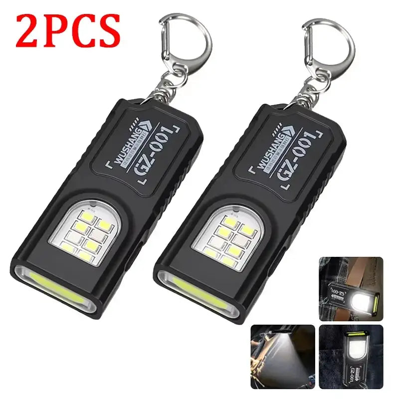 Portable waist-hanging keychain flashlight with LED panel, black, Simples Market, 2pcs