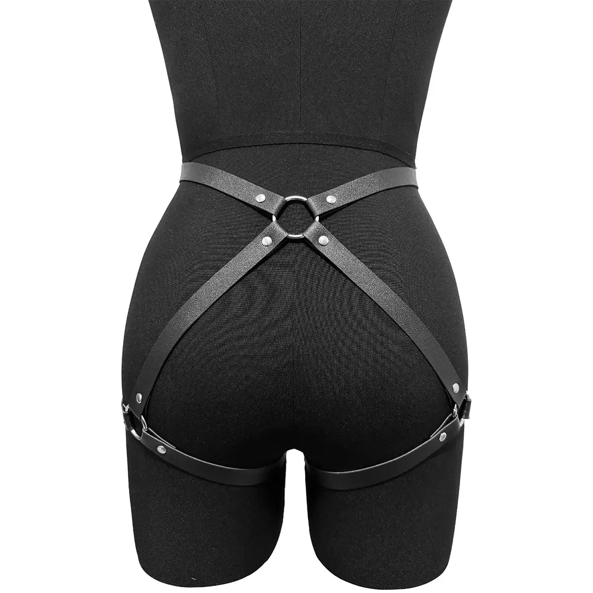VelvetKink Chest Harness Synthetic Leather Lingerie Bodysuit With Suspender Garter Belt For Mature Fetish Play