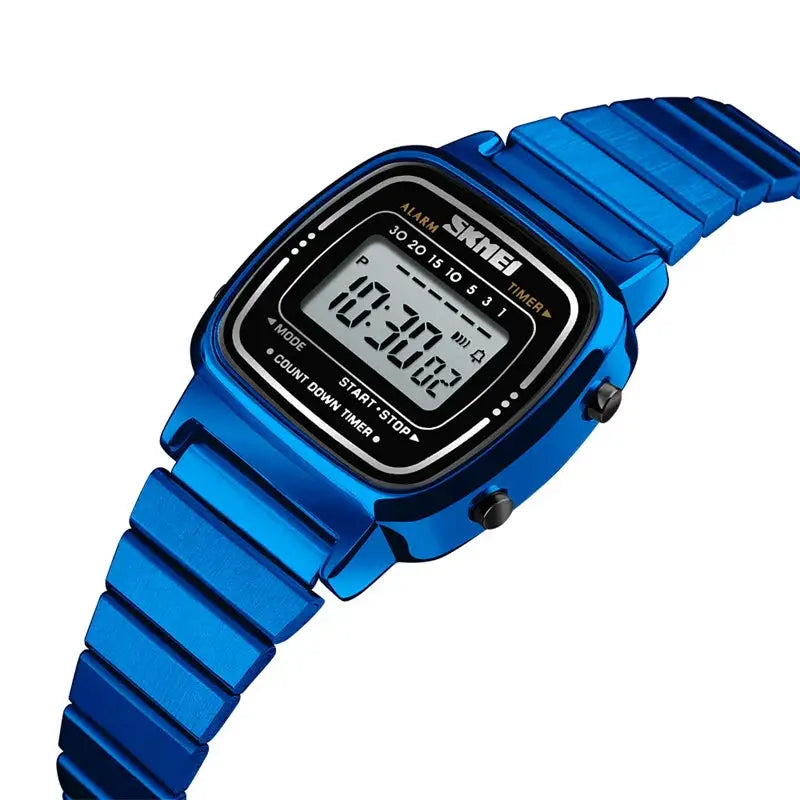 Skmei Women Digital Chronograph Wristwatch Stainless Steel Strap 30M Water Resistant Fashion Timepiece
