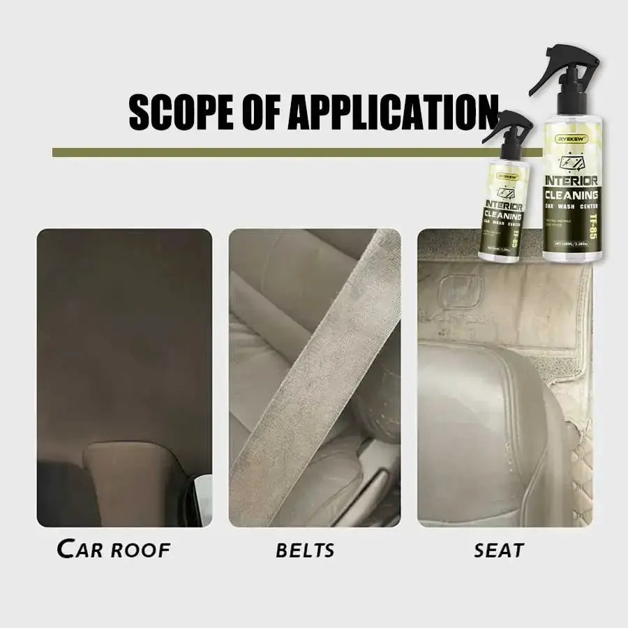 Ryekew car interior cleaner spray set with two bottles for roof, belts, and seat.