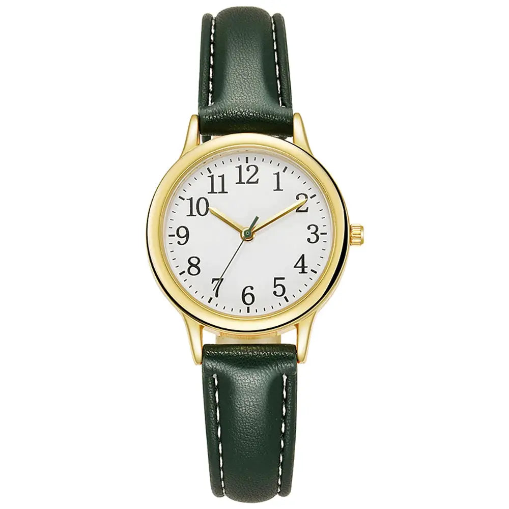 Leisure Fashion Women Quartz Wristwatch With Easy Read Arabic Numerals Simple Dial Candy Color PU Leather Strap