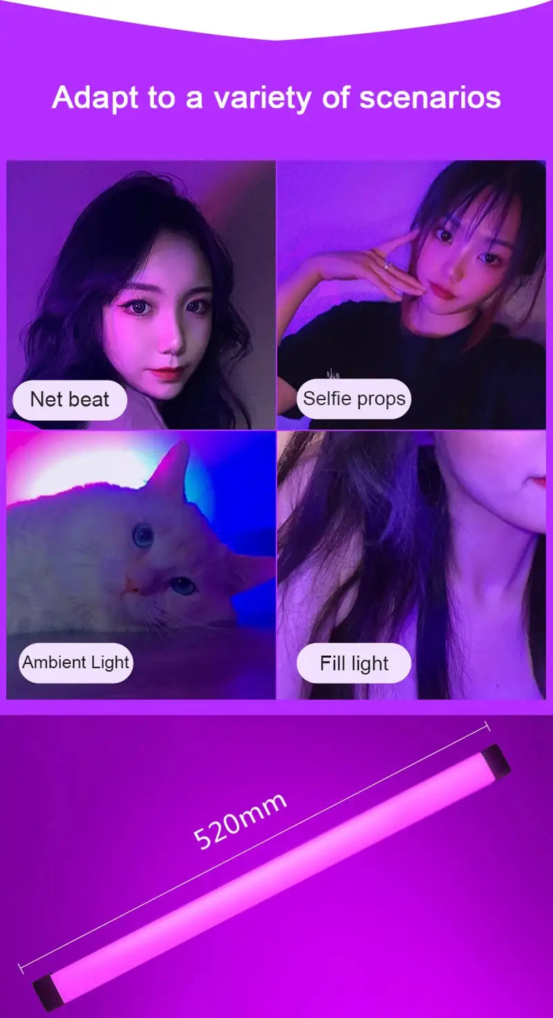 Simples Market LED video light wand, 520mm, purple rechargeable fill light for vlogs and live streams