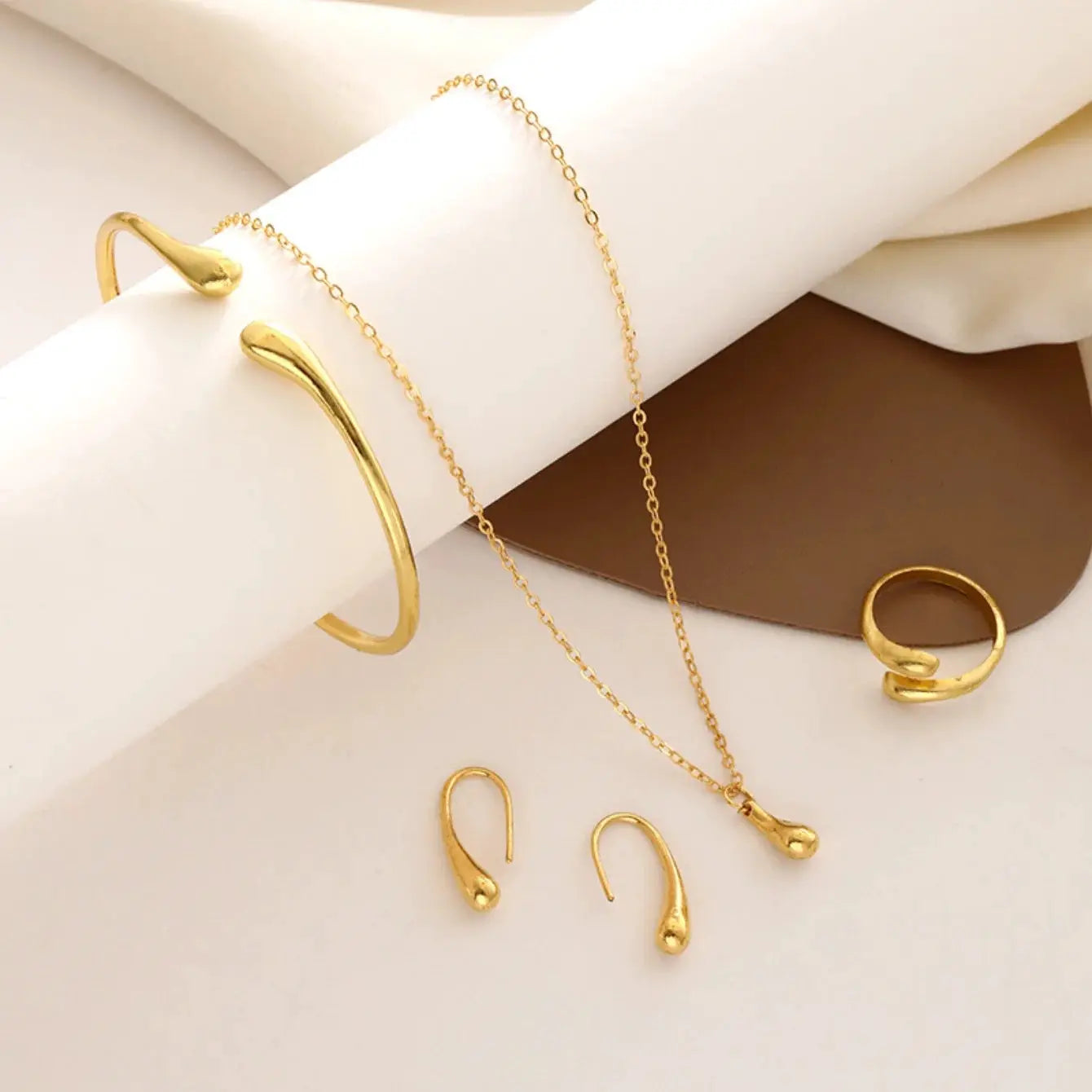 Fashion Teardrop Jewelry Set For Women Necklace Earrings Ring Bracelet Elegant Engagement Party Gift