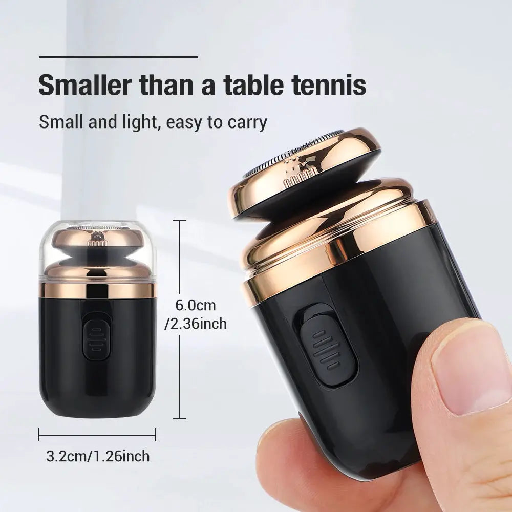 Simples Market mini travel electric razor, black capsule with rose-gold cap, Type-C charging, nose hair trimmer
