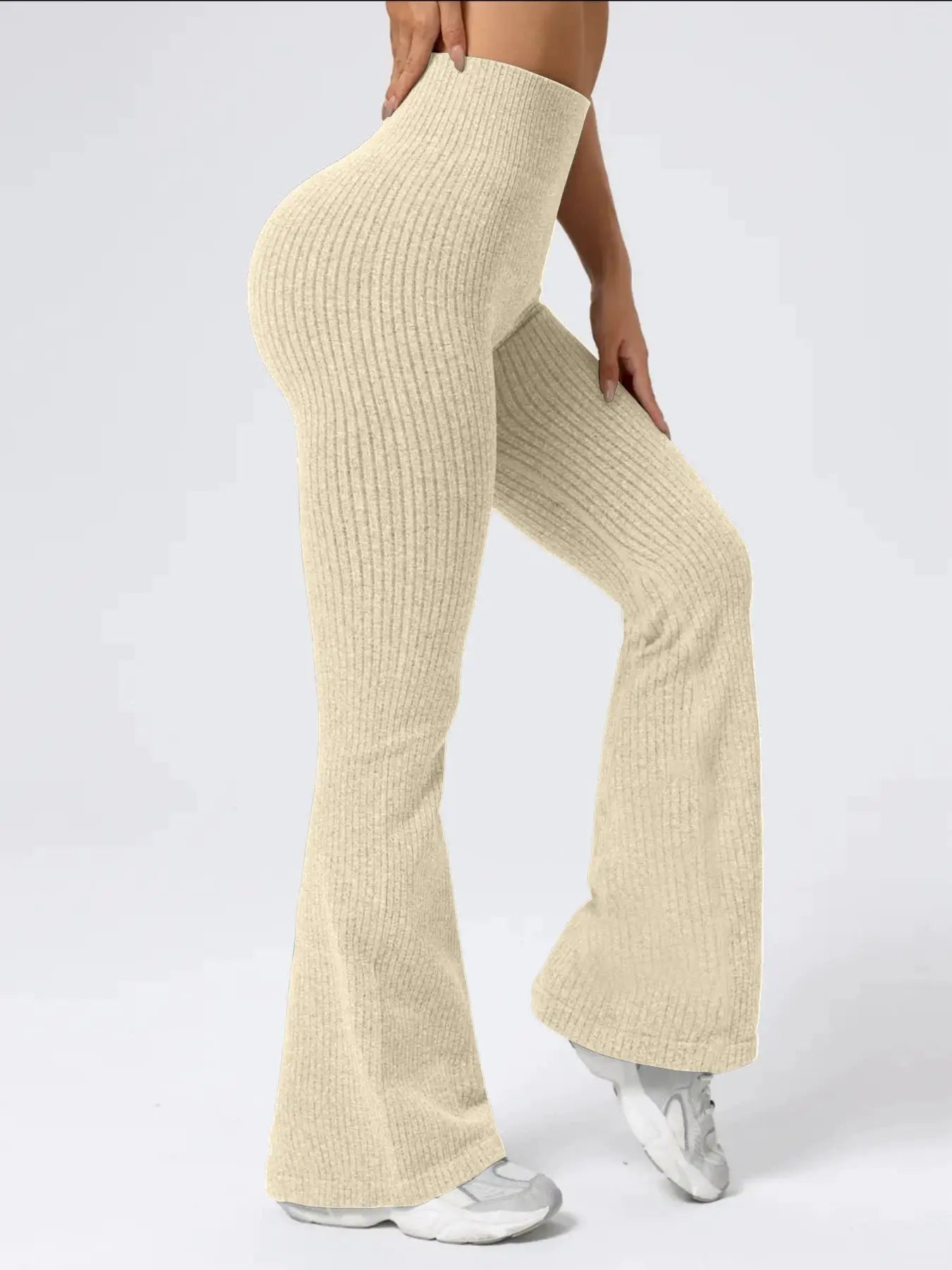 FlexiFit Women's High Waist Bell Bottom Pants With Elastic Waistband Nylon Elastane Blend For Exercise And Daily Wear