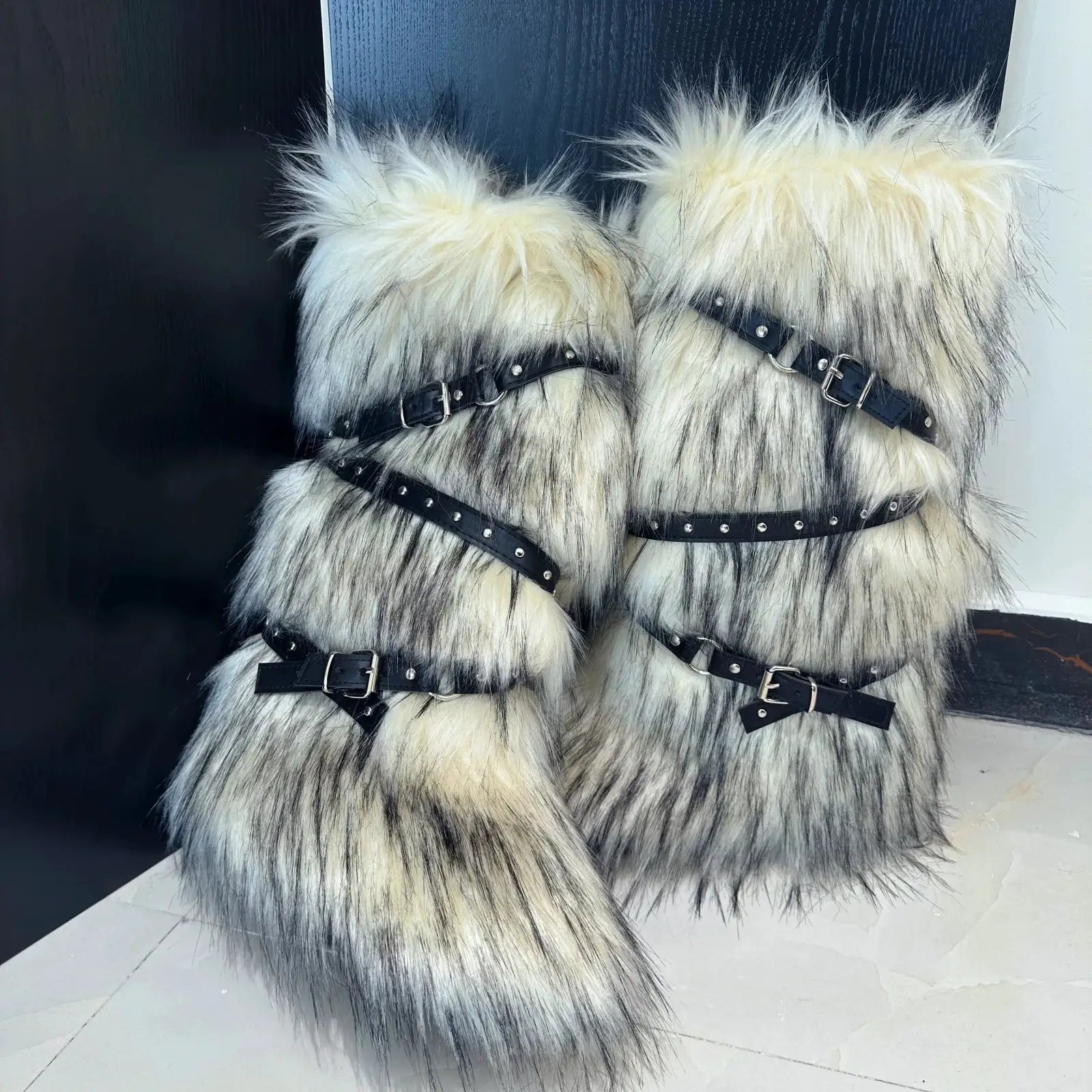 SnowNest Winter Faux Fur Snow Boots For Women Warm Plush Lined Platform Over Knee Boots