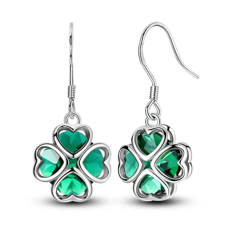 New 925 Sterling Silver Sparkling Zircon Four Leaf Clover Drop Earrings For Women Wedding Engagement Gift