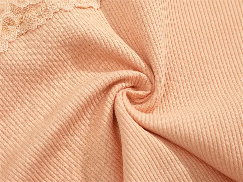 Simples Market 3-piece peach lace cotton panties set; ribbed soft underwear with floral lace trim