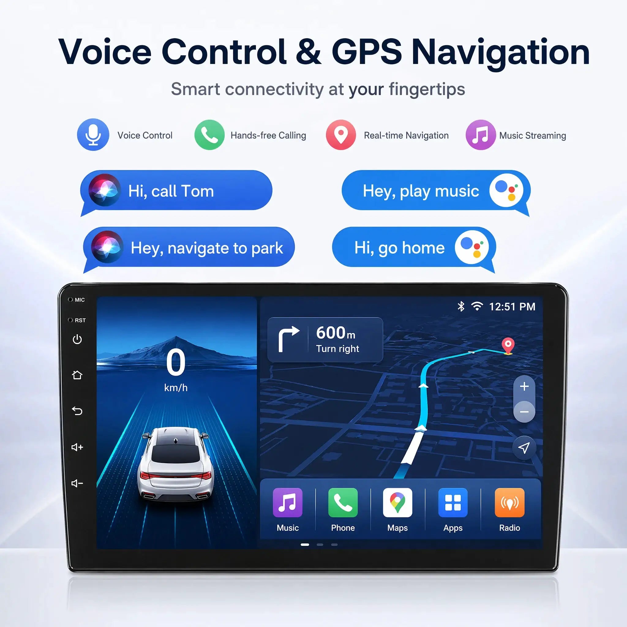 Android 15 car stereo with wireless CarPlay, 2-DIN glass touchscreen, GPS navigation by Simples Market ESSGOO