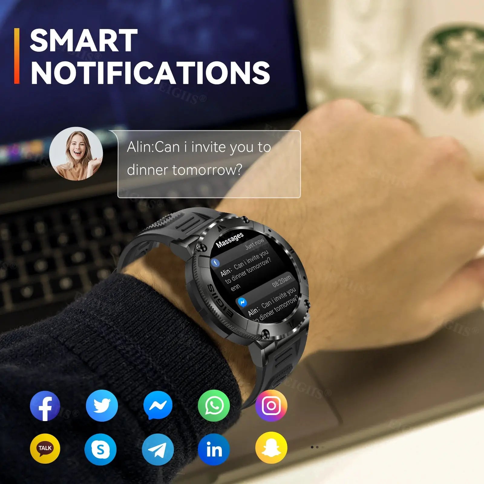 LaNikar smart watch for men with round TFT display, metal gray strap, Bluetooth calling, waterproof