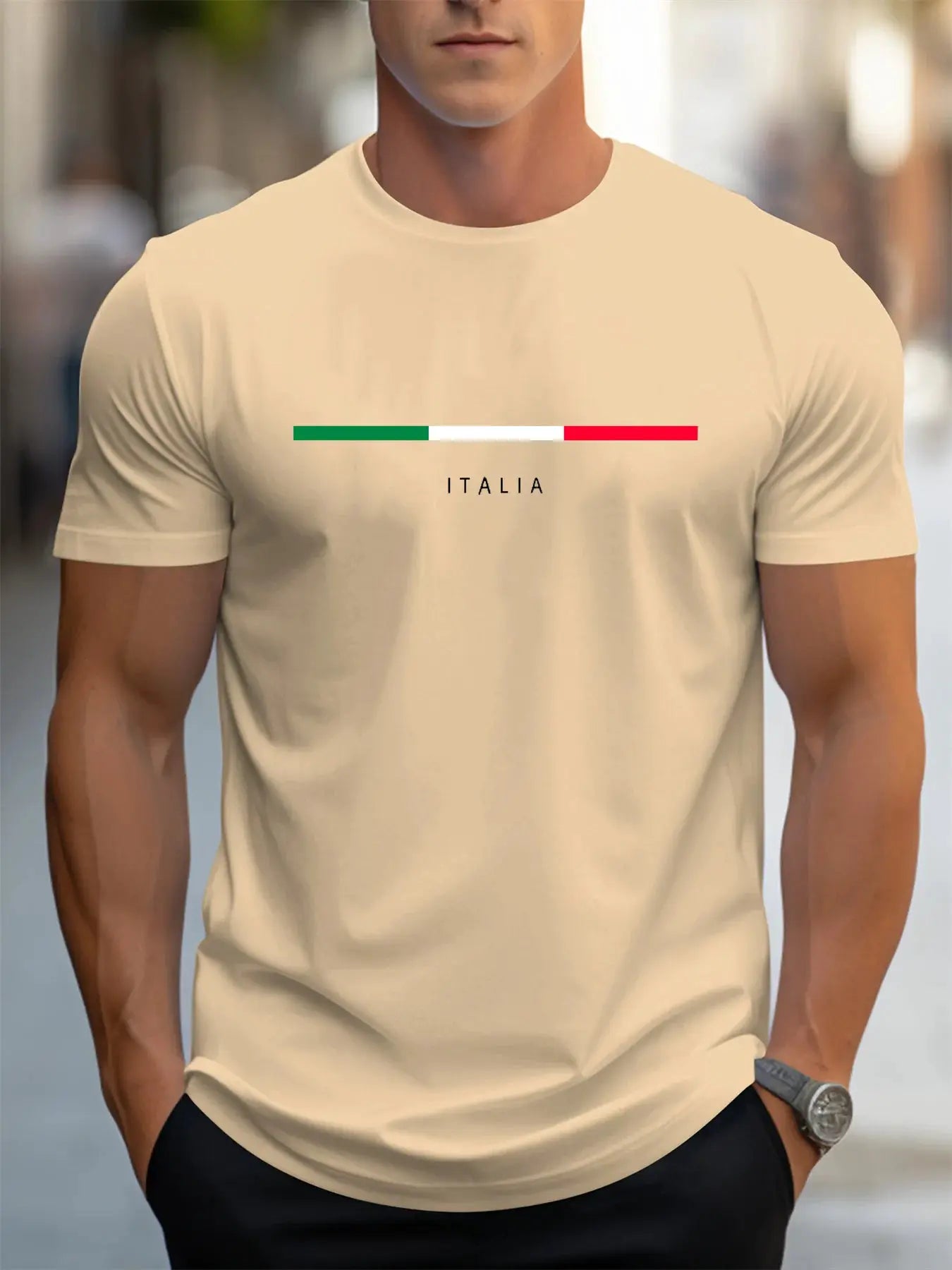 Mens 100 Percent Cotton Summer T Shirt Plus Size Loose Fit Casual Italia Pattern Printed Round Neck Short Sleeve