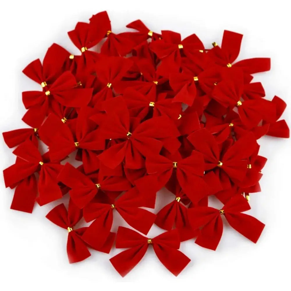 12 24 36 Pcs Christmas Bow Red Gold Mini Tree Bowknot For Home Decoration Wedding Decor New Year Party DIY Gift