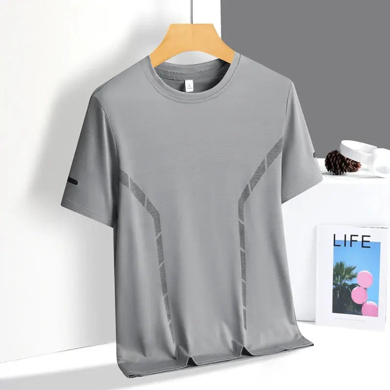 Simples Market men's running T-shirt gray ice-silk quick-dry short sleeve with reflective printing